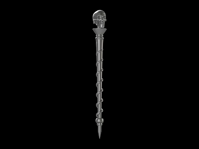 Medieval Metal Weapon with Skull Head Top Spiral Handle and Spiked Bottom 3d model