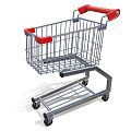 Durable Commercial Shopping Cart With Metal Frame Red Handles Bottom Shelf And Wheels