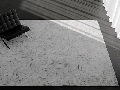 Modern Square Rug With Abstract Geometric Pattern Gray Indoor Floor Lighting Black Chair White Curtains 3d model