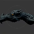 Fantasy Character Dragon Head 3D Model of Mythical Creature with Scaly Skin Horns Yellow Eyes