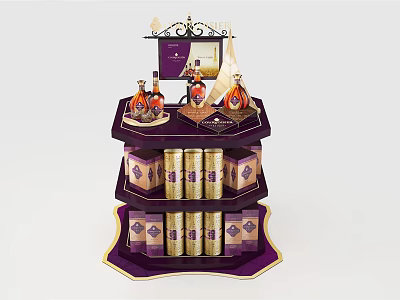 Three Tiered Commercial Display Stand With Purple Gold Design For Retail Products 3d model