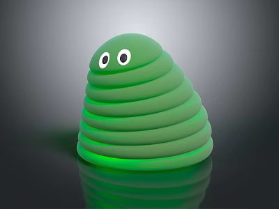 Cute Green Spiral Toy With Big Eyes And Glowing Reflective Base 3d model