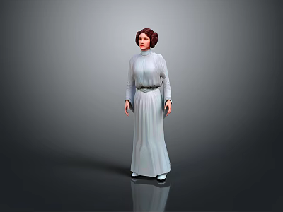 Detailed Game and Movie Character Model With Red Hair In White Long Dress Standing 3d model