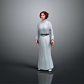 Detailed Game and Movie Character Model With Red Hair In White Long Dress Standing