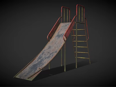 Playground Slide Equipment With Red Handrails Yellow Ladder Metal Structure And Worn Surface 3d model