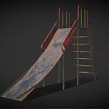 Playground Slide Equipment With Red Handrails Yellow Ladder Metal Structure And Worn Surface