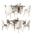 Elegant Modern Dining Table Set With Round Table Upholstered Chairs And Metal Legs 3d model