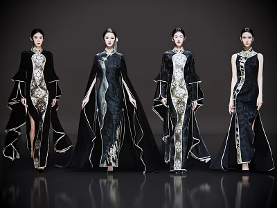 2D Modern Figure Hanfu Model T-stage Show Fashion Model Fashion Show Chinese Style Hanfu Beauty Chinese Style Fashion Show 3d model