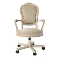 Elegant Beige Upholstered Table And Chair Set With Gold Trim Armrests And Wheels