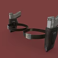 Vintage Leather Holsters With Silver Pistols On Red Background