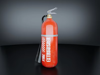 Essential Fire Equipment Red Fire Extinguisher With White Text Silver Nozzle And Black Hose 3d model