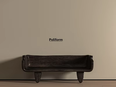 Pollform Dark Wood Bench with Sleek Modern Design in Minimalist Interior Space 3d model