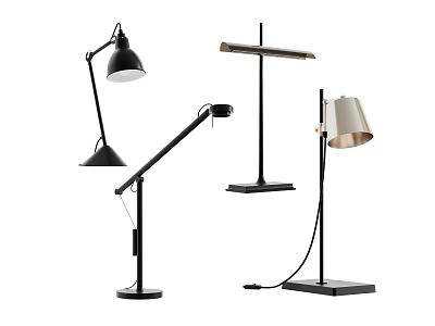 Sleek Modern Floor Lamps With Adjustable Black Arms And Silver Lampshades For Home Interior 3d model