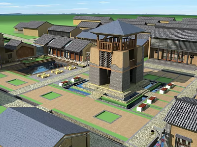 New Chinese Commercial Street Folk Commercial Street Square Town 3d model