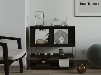 Modern Minimalist Entryway Console Cabinet Interior Design With Decorative Lamp Books And Artwork 3d model