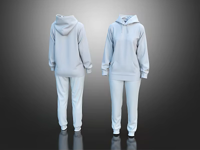 White Hoodie And Pants Two Piece Tracksuit Front And Back View 3d model