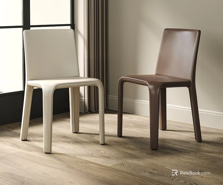 Modern Dining Chairs In White And Brown Leather For Home Interior Design 3d model 