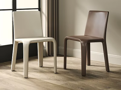 Modern Dining Chairs In White And Brown Leather For Home Interior Design 3d model