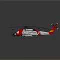 Red and white helicopter with main rotors tail rotor and aerodynamic fuselage design