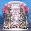 Festive Floral Art Installation With Pink Cherry Blossoms And Spring Flower Decorations