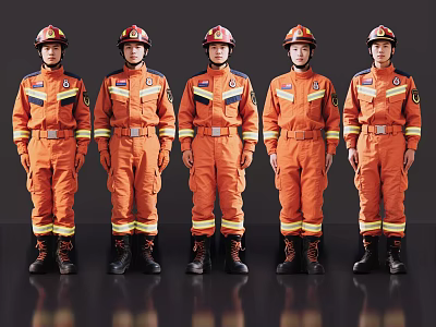 2D Modern Figure Firefighter Consumption Fire Alarm Fire Rescuers 3d model