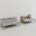 Modern Multi Person Sofa With Light Wood Frame And Gray Cushions 3d model