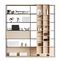 Modern Bookcase Interior Design With Metal Frame Wooden Shelves And Decorative Items