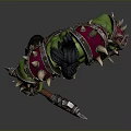 Muscular Green Skinned Man Warrior In Spiked Armor Holding Battle Axe