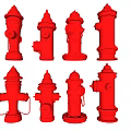 Red Fire Hydrants In Various Styles For Fire Safety Equipment Display Setup