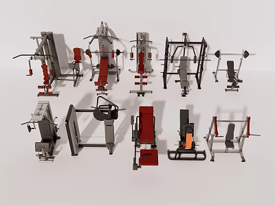 Various Gym Fitness Equipment Including Strength Training Machines And Workout Tools 3d model