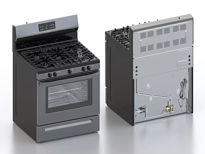 Modern Kitchen Appliances Featuring Stainless Steel Gas Stove And Oven 3d model