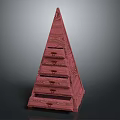Stylish Red Pyramid Shaped Wooden Chest With Stacked Drawers And Decorative Handles