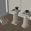 Classical White Side Tables With Column Design And Decorative Items Near Window 3d model