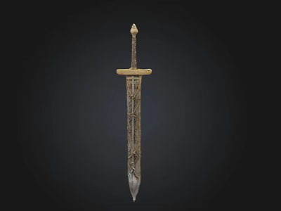 Antique Decorative Sword With Intricate Carvings On Blade And Ornate Handle 3d model