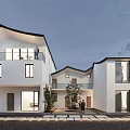 Modern Two Story Detached Villa With White Exterior Unique Roof Design Balcony And Front Greenery