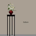 Red Vase with Fresh Flowers on Black Metal Pedestal Against Light Neutral Wall by Poliform