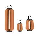 Wooden Lantern Shaped Outdoor Lights With Vertical Stripes Design Different Sizes And Black Top Ring