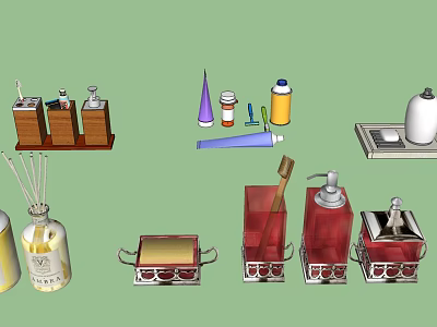 Essential Bathroom Accessories With Soap Dispensers Fragrance Diffusers Toothbrush Holders And Storage Trays 3d model