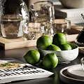 Decorative Ornament Combination With Green Plant Glass Vase Wooden Tray And Glassware