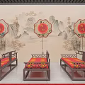 Government Service Hall Interior With Red Carpet Golden Dragon Patterns And Podium