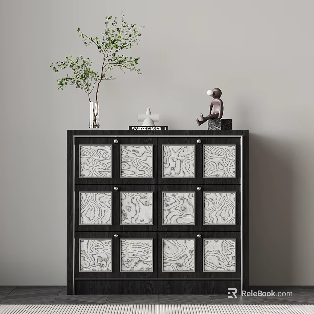 Modern Dark Chest Of Drawers With Unique Art Pattern Doors For Home Display And Storage 3d model 