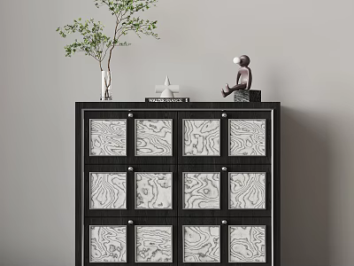 Modern Dark Chest Of Drawers With Unique Art Pattern Doors For Home Display And Storage 3d model