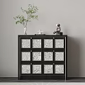 Modern Dark Chest Of Drawers With Unique Art Pattern Doors For Home Display And Storage
