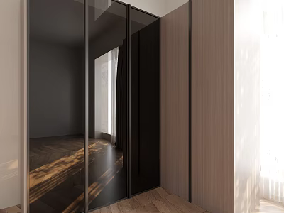 Modern Wardrobe Interior Design With Glass Doors And Wooden Panels 3d model