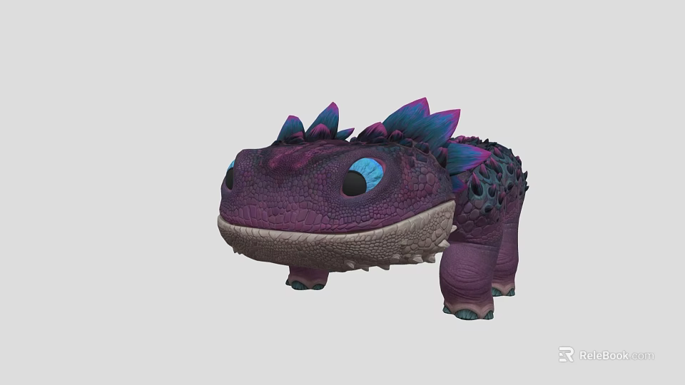Cute Purple Fantasy Game And Movie Character With Blue Spikes And Big Eyes 3d model 
