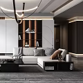 Modern Living Room Interior Design With White Sofa Black Coffee Table And Wooden Bookshelves