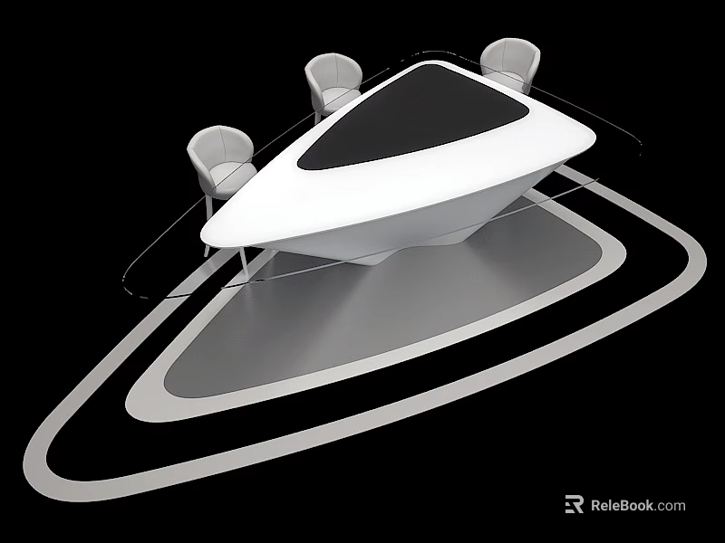 Modern Functional Table With Triangular White Top And Surrounding Chairs Design 3d model