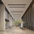 Modern Office Building Lobby Reception Desk With Two People And Green Plant