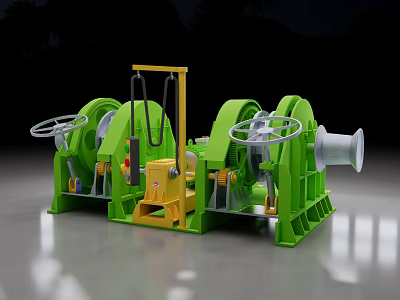 Green And Yellow Industrial Equipment With Large Wheels And Mechanical Components 3d model
