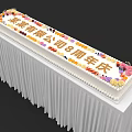 Rectangular Cake With White Frosting Decorated Colorful Cream Flowers And Fresh Fruits